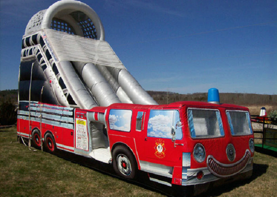 Firetruck Printed Thổi phồng lên Bouncy Slide Các điểm tăng cường áp lực cao 9mx4m