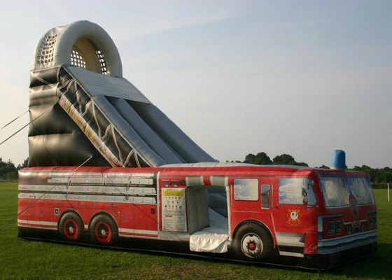 Firetruck Printed Thổi phồng lên Bouncy Slide Các điểm tăng cường áp lực cao 9mx4m