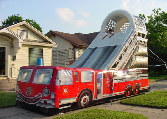 Firetruck Printed Thổi phồng lên Bouncy Slide Các điểm tăng cường áp lực cao 9mx4m